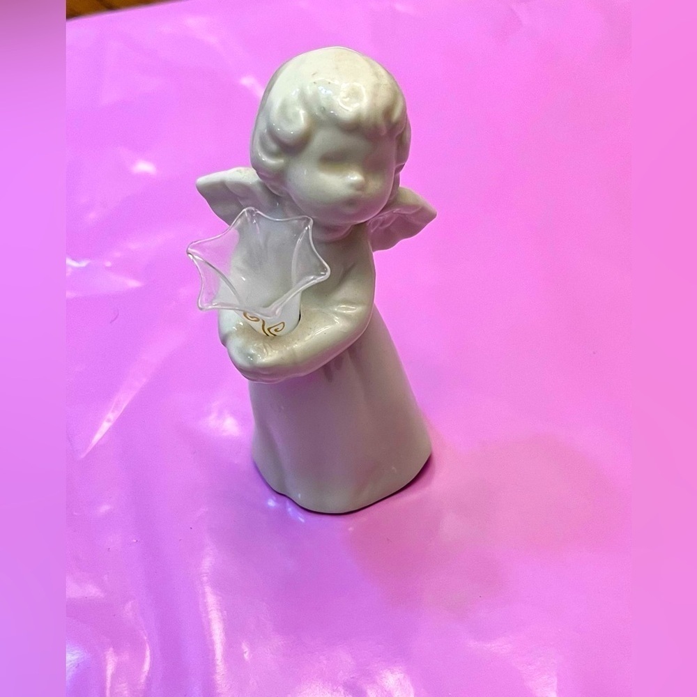 Schmid Bros Porcelain Angel Holding vase etched in gold Christmas Holiday Gift